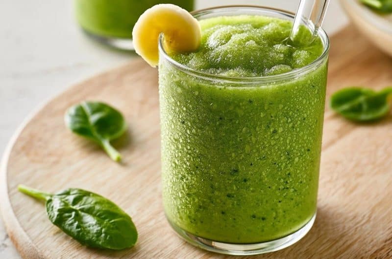 Smoothie vert glacé banane et épinards